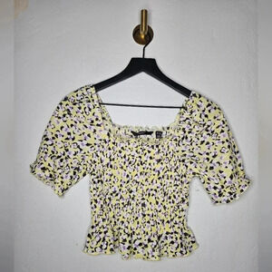 Vero Moda Yellow‎ Rushed Cropped Top Floral Pattern